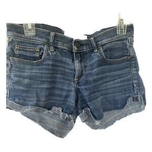 Abercrombie & Fitch Women's 5 Pocket Cuff Raw Hem Medium Wash Denim Shorts 4 27